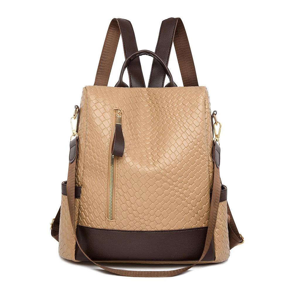 2024 New Retro Women's Backpack Girls' Anti Theft Travel Bag High Quality Large Capacity Backpack Cross Weaving Pattern Wallet