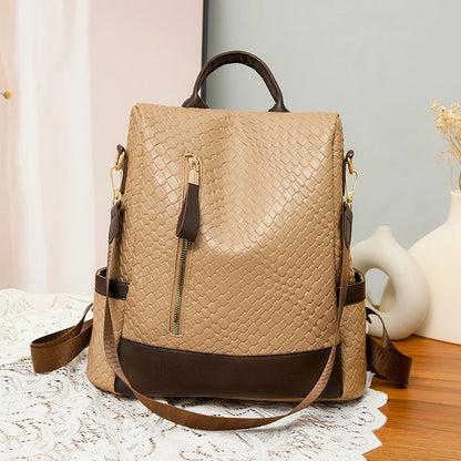 2024 New Retro Women's Backpack Girls' Anti Theft Travel Bag High Quality Large Capacity Backpack Cross Weaving Pattern Wallet