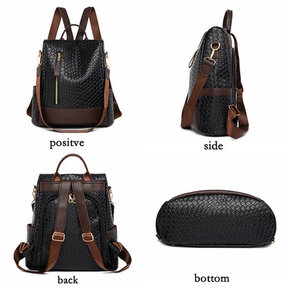 2024 New Retro Women's Backpack Girls' Anti Theft Travel Bag High Quality Large Capacity Backpack Cross Weaving Pattern Wallet