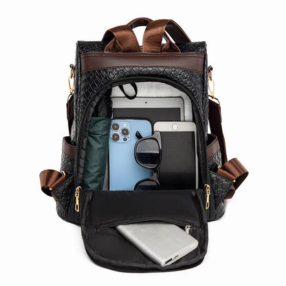 2024 New Retro Women's Backpack Girls' Anti Theft Travel Bag High Quality Large Capacity Backpack Cross Weaving Pattern Wallet
