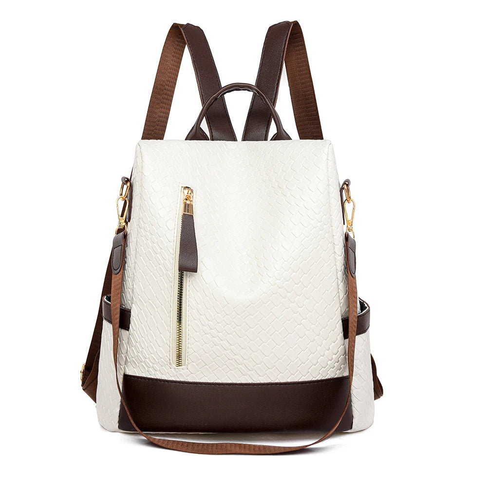 2024 New Retro Women's Backpack Girls' Anti Theft Travel Bag High Quality Large Capacity Backpack Cross Weaving Pattern Wallet