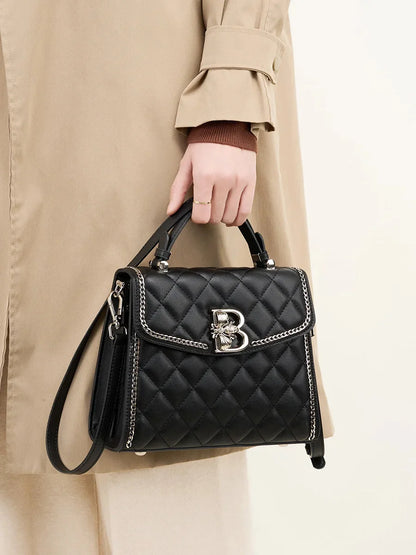 2024 New Rhombic Genuine Leather Small Square Luxury Women's Cowhide Handbag Shoulder Messenger Bag