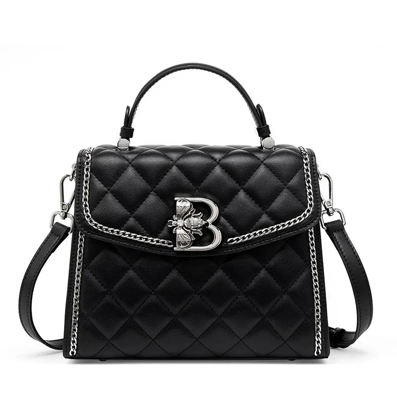 2024 New Rhombic Genuine Leather Small Square Luxury Women's Cowhide Handbag Shoulder Messenger Bag