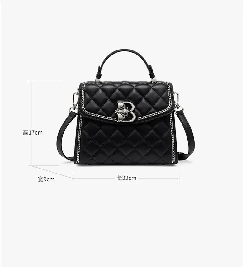 2024 New Rhombic Genuine Leather Small Square Luxury Women's Cowhide Handbag Shoulder Messenger Bag
