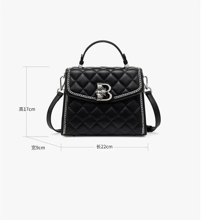 2024 New Rhombic Genuine Leather Small Square Luxury Women's Cowhide Handbag Shoulder Messenger Bag