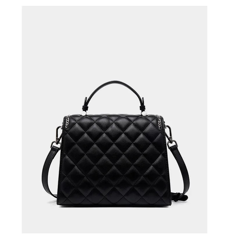 2024 New Rhombic Genuine Leather Small Square Luxury Women's Cowhide Handbag Shoulder Messenger Bag