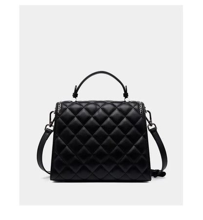 2024 New Rhombic Genuine Leather Small Square Luxury Women's Cowhide Handbag Shoulder Messenger Bag