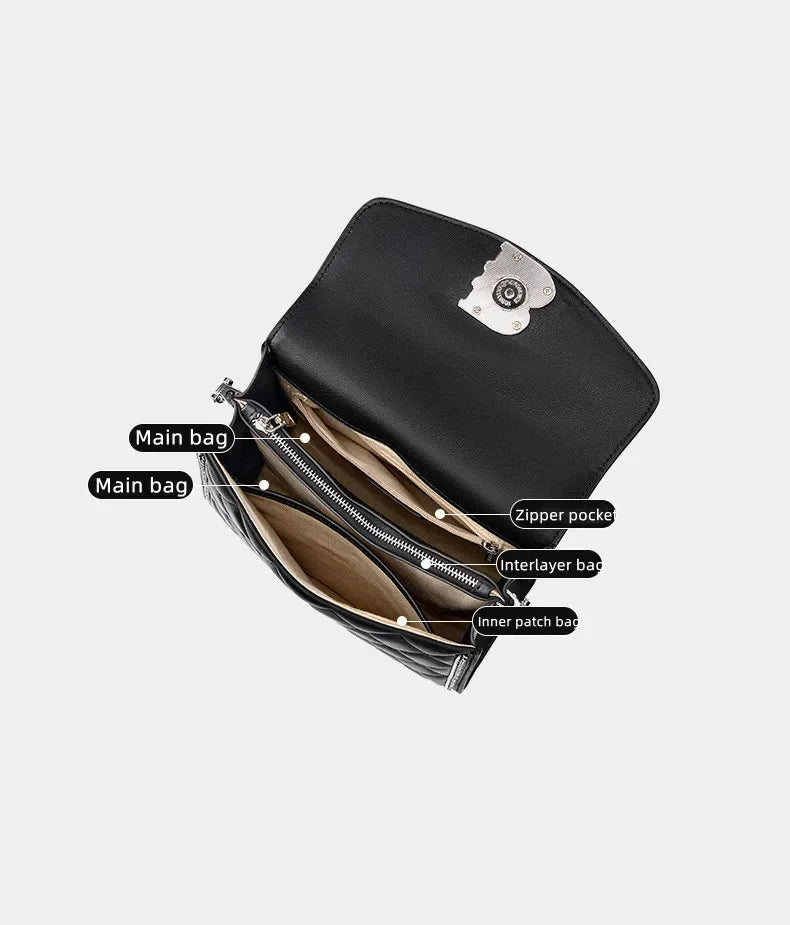 2024 New Rhombic Genuine Leather Small Square Luxury Women's Cowhide Handbag Shoulder Messenger Bag