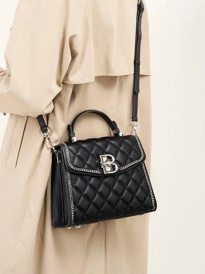 2024 New Rhombic Genuine Leather Small Square Luxury Women's Cowhide Handbag Shoulder Messenger Bag