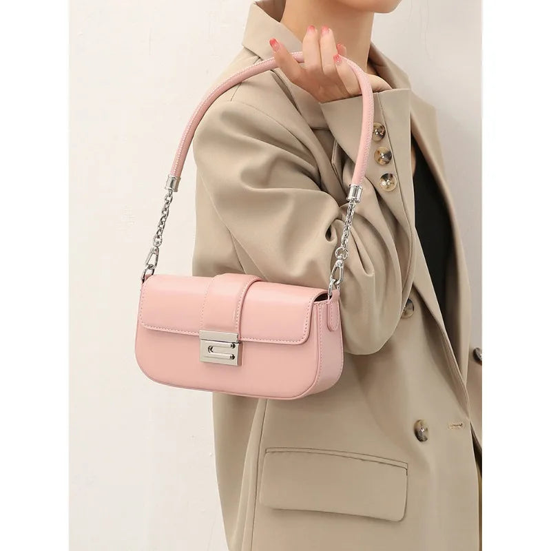 2024 New Simple Elegant Armpit Bag Solid All-match Commuter Chain Small Square Bags Minority Leather Texture Handbags Purses