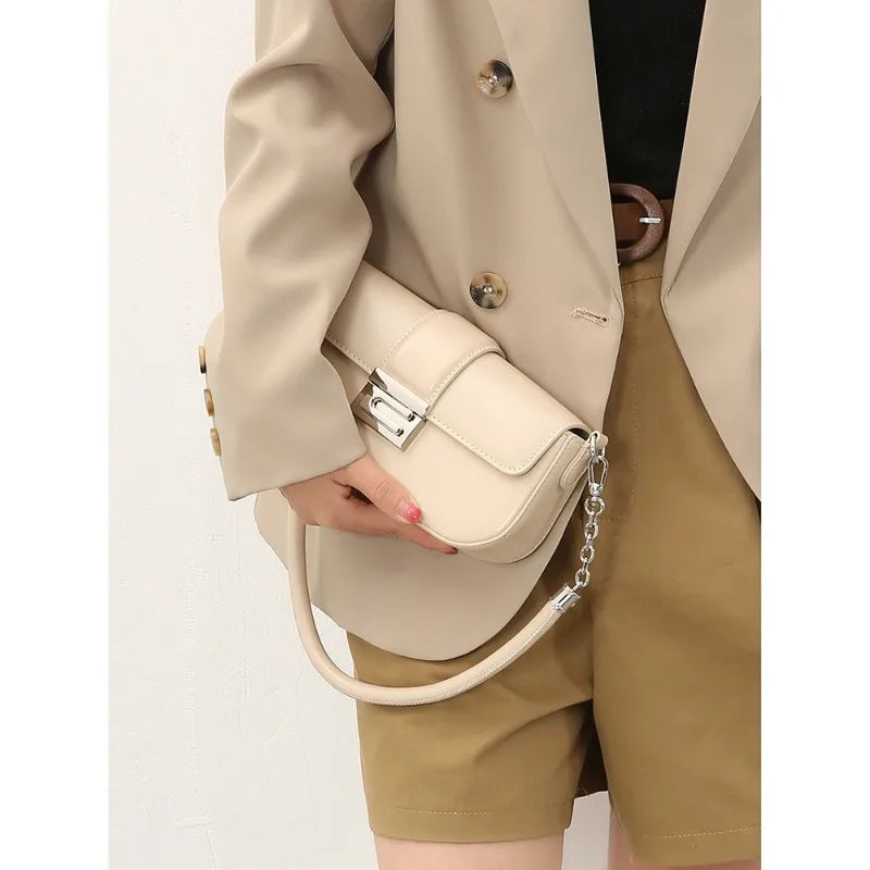 2024 New Simple Elegant Armpit Bag Solid All-match Commuter Chain Small Square Bags Minority Leather Texture Handbags Purses