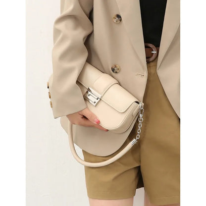 2024 New Simple Elegant Armpit Bag Solid All-match Commuter Chain Small Square Bags Minority Leather Texture Handbags Purses