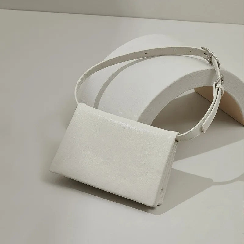2024 New Simple Fashion Small Square Bag Korean Ins Style Elegant Commuter Geunine Leather Handbags Pure Color All-match Bolsas