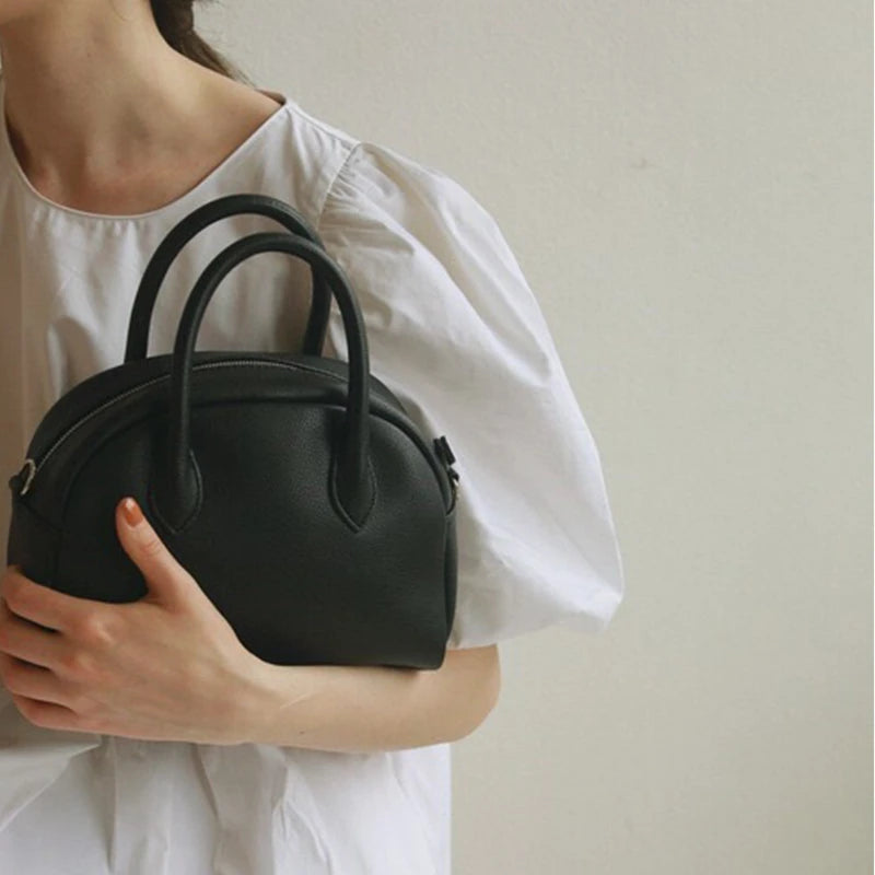 2024 New Simple Lady Boston Bag Lichee Pattern Soft Cowhide Handbag Commuter Casual All-match Versatile Purses Fashion Bolsos