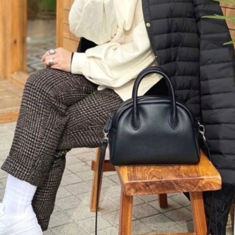 2024 New Simple Lady Boston Bag Lichee Pattern Soft Cowhide Handbag Commuter Casual All-match Versatile Purses Fashion Bolsos
