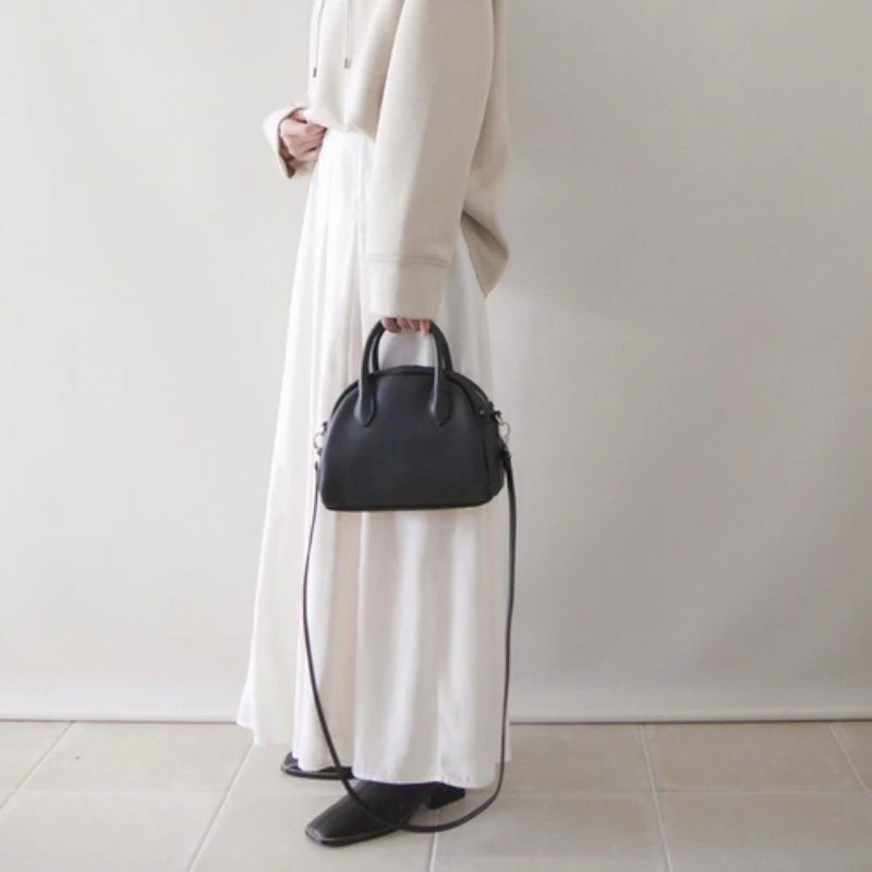 2024 New Simple Lady Boston Bag Lichee Pattern Soft Cowhide Handbag Commuter Casual All-match Versatile Purses Fashion Bolsos