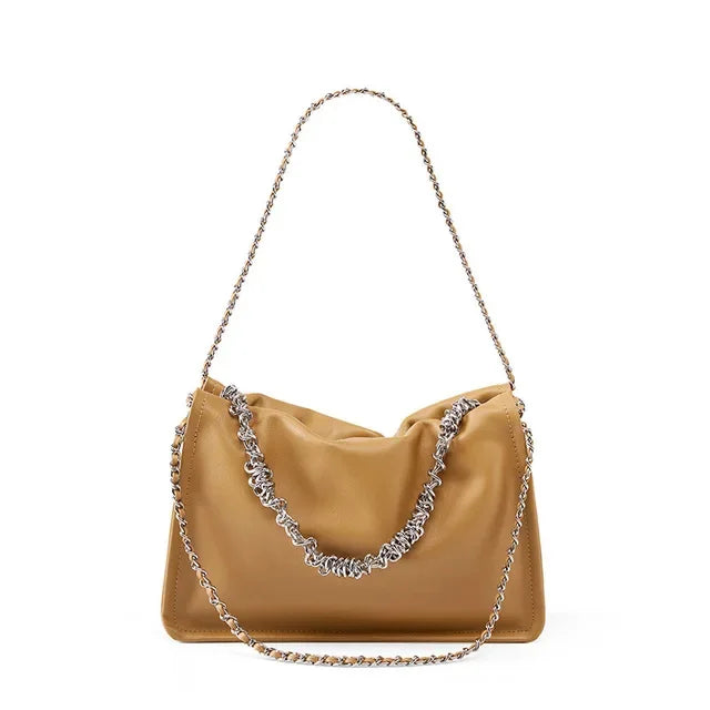 2024 New Single Shoulder Crossbody Small Armpit Fold Hand Chain Female Leather Tote Bag Leisure Everything Diagonal Span