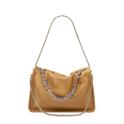 2024 New Single Shoulder Crossbody Small Armpit Fold Hand Chain Female Leather Tote Bag Leisure Everything Diagonal Span