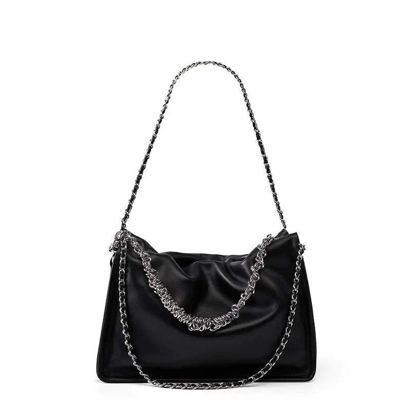 2024 New Single Shoulder Crossbody Small Armpit Fold Hand Chain Female Leather Tote Bag Leisure Everything Diagonal Span