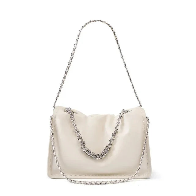 2024 New Single Shoulder Crossbody Small Armpit Fold Hand Chain Female Leather Tote Bag Leisure Everything Diagonal Span