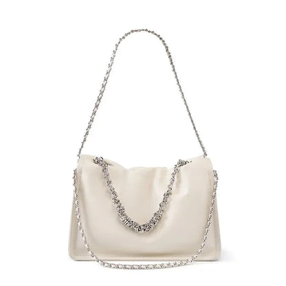 2024 New Single Shoulder Crossbody Small Armpit Fold Hand Chain Female Leather Tote Bag Leisure Everything Diagonal Span