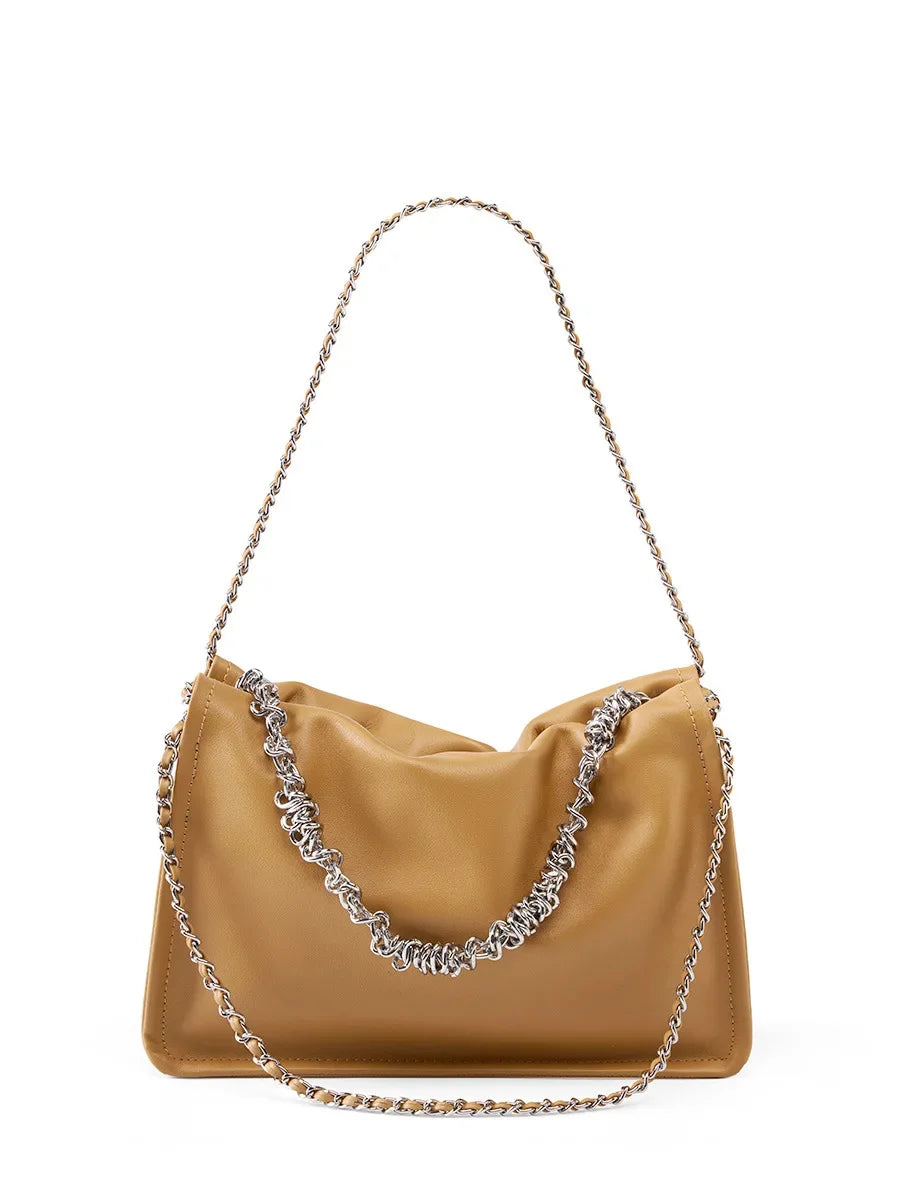 2024 New Single Shoulder Crossbody Small Armpit Fold Hand Chain Female Leather Tote Bag Leisure Everything Diagonal Span
