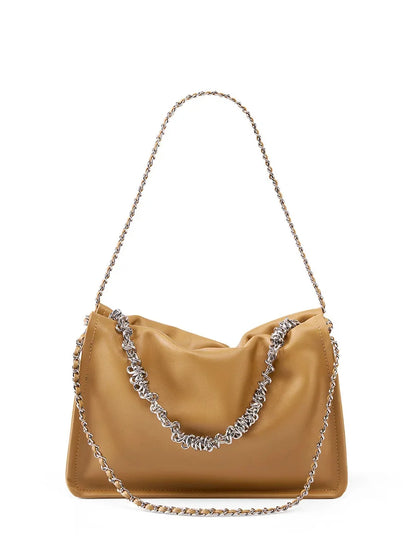 2024 New Single Shoulder Crossbody Small Armpit Fold Hand Chain Female Leather Tote Bag Leisure Everything Diagonal Span