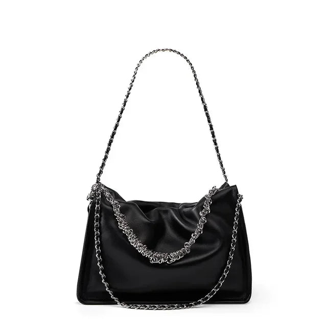 2024 New Single Shoulder Crossbody Small Armpit Fold Hand Chain Female Leather Tote Bag Leisure Everything Diagonal Span