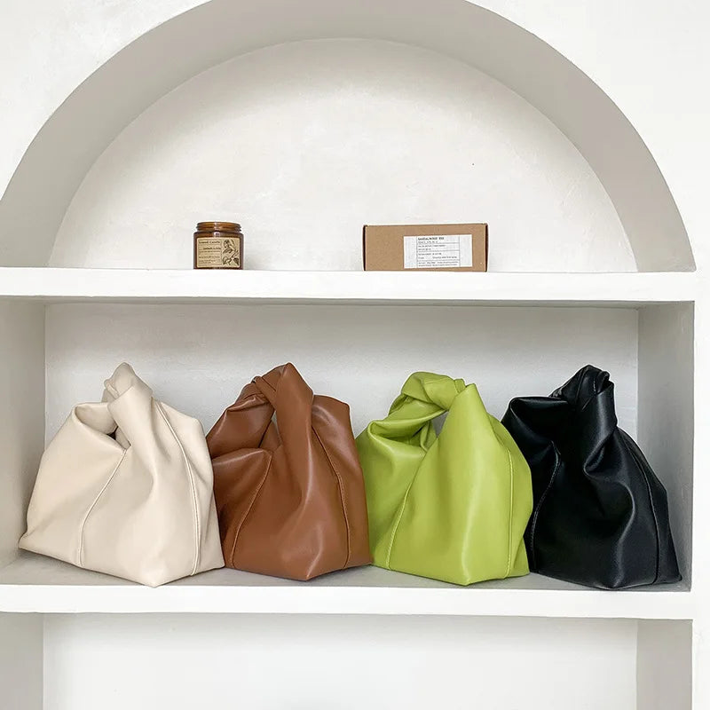 2024 New Soft Leather Handbags Commuter Large Capacity Portable Handle Bags Fashion Folds Design Casual Purses Clutch Pouch