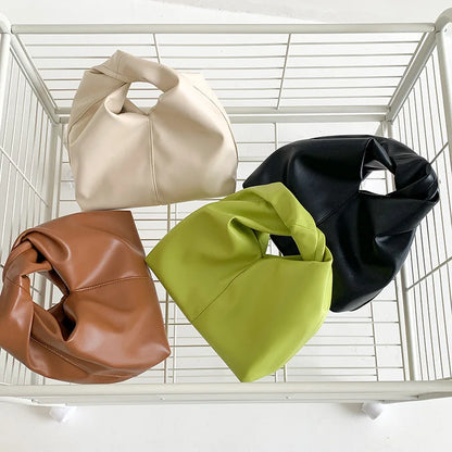2024 New Soft Leather Handbags Commuter Large Capacity Portable Handle Bags Fashion Folds Design Casual Purses Clutch Pouch