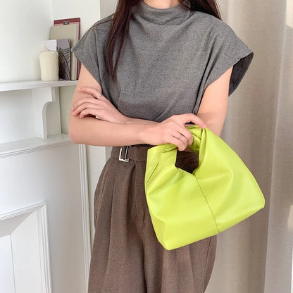 2024 New Soft Leather Handbags Commuter Large Capacity Portable Handle Bags Fashion Folds Design Casual Purses Clutch Pouch