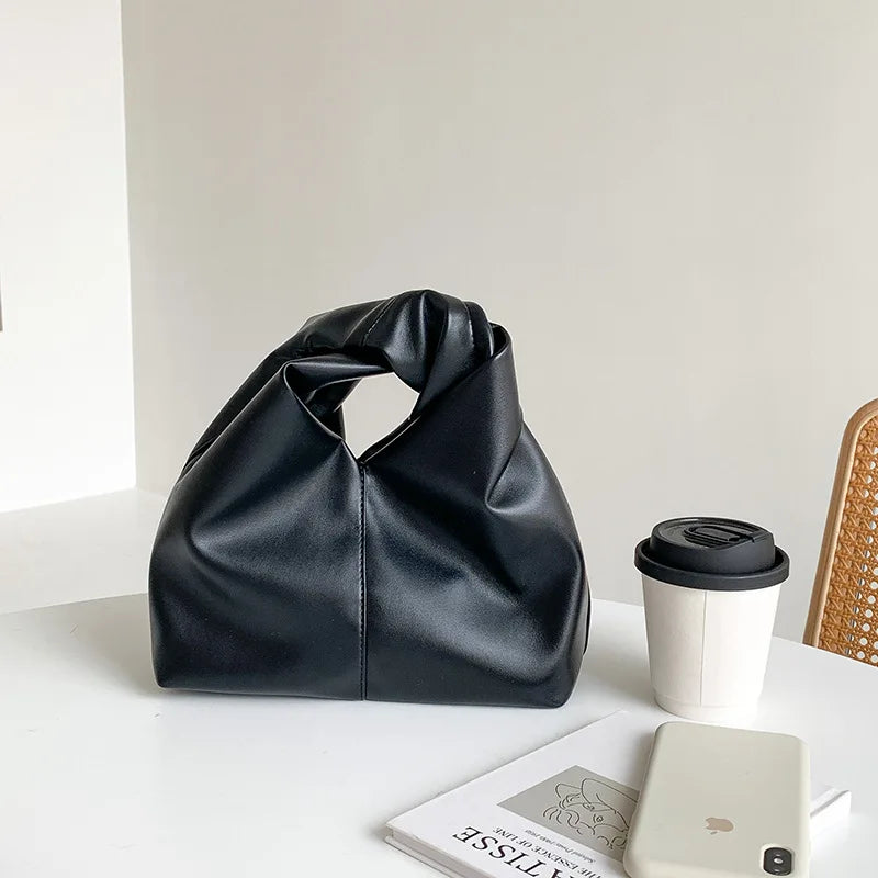 2024 New Soft Leather Handbags Commuter Large Capacity Portable Handle Bags Fashion Folds Design Casual Purses Clutch Pouch