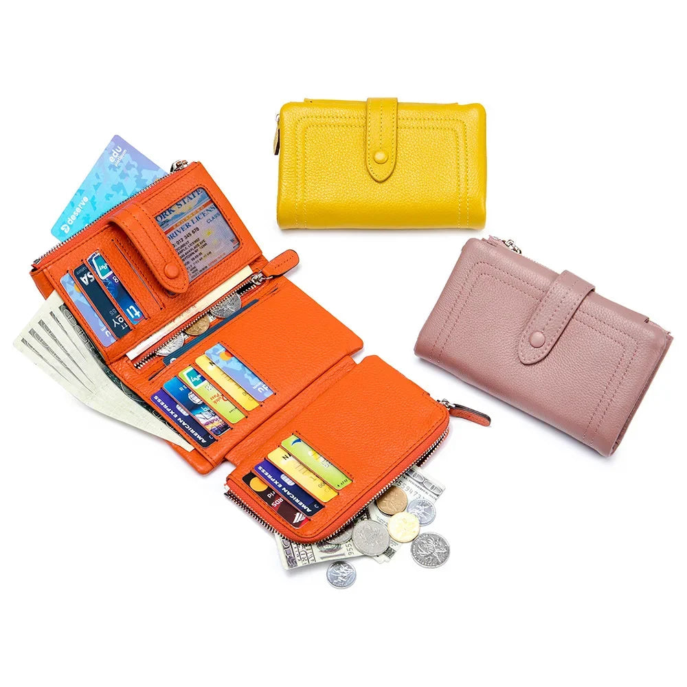 2024 New Soft Senior Sense Short Large Capacity Leather Fashion Folding Small Purse Multi-card Card Bag