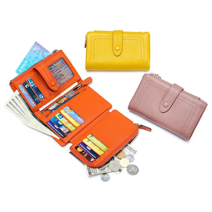 2024 New Soft Senior Sense Short Large Capacity Leather Fashion Folding Small Purse Multi-card Card Bag