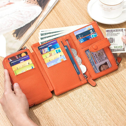2024 New Soft Senior Sense Short Large Capacity Leather Fashion Folding Small Purse Multi-card Card Bag