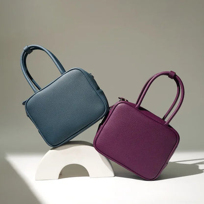 2024 New Solid Simple Small Square Bag Simple All-match High Quality Cowhide Handbags Large Capacity Zipper Commuter Purses