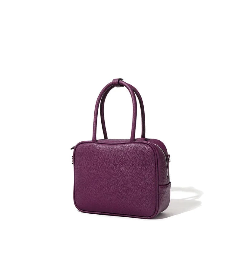 2024 New Solid Simple Small Square Bag Simple All-match High Quality Cowhide Handbags Large Capacity Zipper Commuter Purses