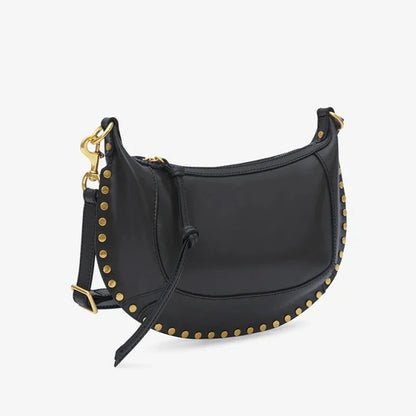 2024 New Style Women Cowhide Saddle Bag Rivet Decoration Adjustable Shoulder Strap Fashion Ladies Shoulder Bag Zipper Handbag