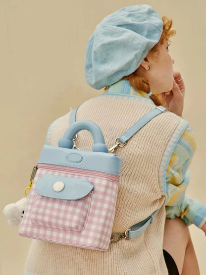 2024 New Sweet Girl Checkered Backpack PU Leather Cute Small Shoulder Bag Colored Casual Small Bag Gifts For Daughter