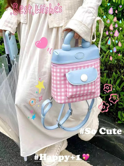 2024 New Sweet Girl Checkered Backpack PU Leather Cute Small Shoulder Bag Colored Casual Small Bag Gifts For Daughter