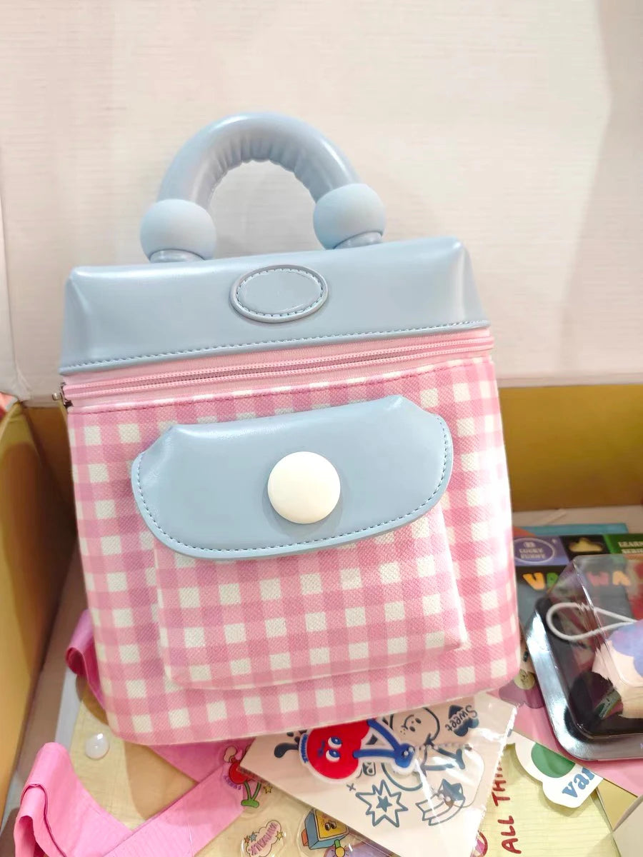 2024 New Sweet Girl Checkered Backpack PU Leather Cute Small Shoulder Bag Colored Casual Small Bag Gifts For Daughter