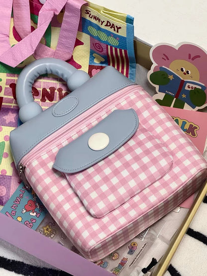 2024 New Sweet Girl Checkered Backpack PU Leather Cute Small Shoulder Bag Colored Casual Small Bag Gifts For Daughter