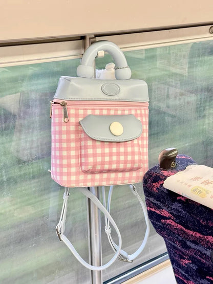 2024 New Sweet Girl Checkered Backpack PU Leather Cute Small Shoulder Bag Colored Casual Small Bag Gifts For Daughter