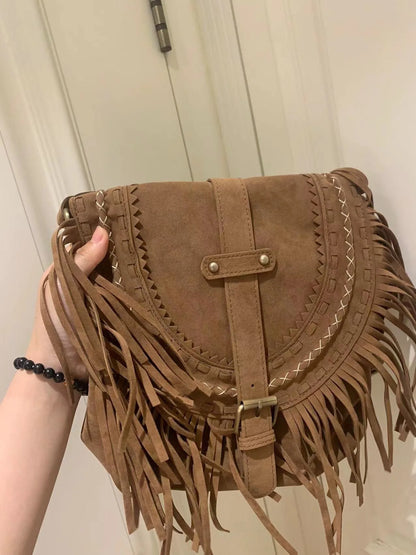 2024 New Tassel Crossbody Bag Women's Retro Saddle Bag Trend Small Shoulder Bag For Women