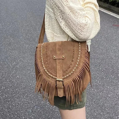 2024 New Tassel Crossbody Bag Women's Retro Saddle Bag Trend Small Shoulder Bag For Women