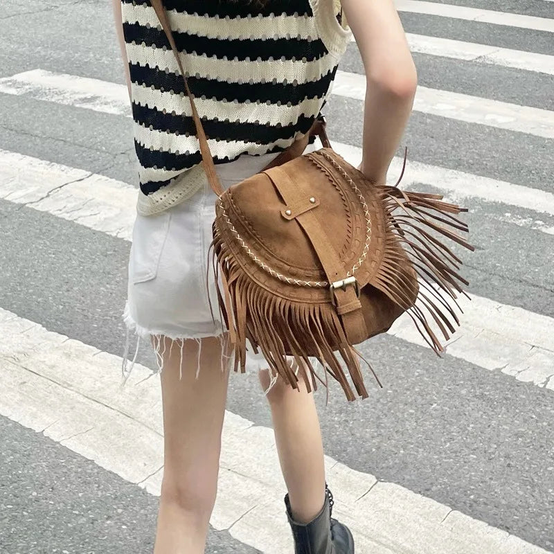 2024 New Tassel Crossbody Bag Women's Retro Saddle Bag Trend Small Shoulder Bag For Women