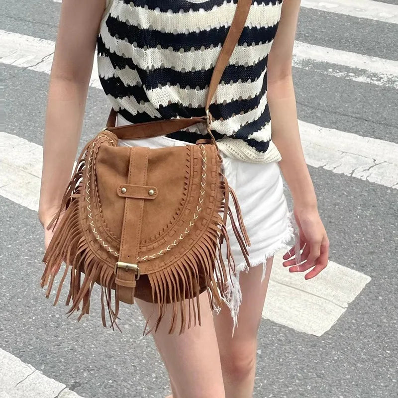 2024 New Tassel Crossbody Bag Women's Retro Saddle Bag Trend Small Shoulder Bag For Women