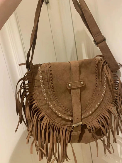 2024 New Tassel Crossbody Bag Women's Retro Saddle Bag Trend Small Shoulder Bag For Women