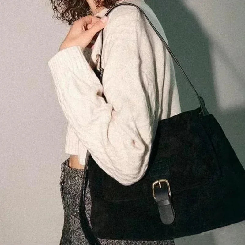 2024 New Totes Korean Designer Casual Crossbody Shoulder Bags For Women Large Capacity Vintage Suede Belt Bucklemessage Bag