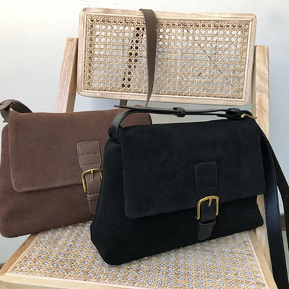 2024 New Totes Korean Designer Casual Crossbody Shoulder Bags For Women Large Capacity Vintage Suede Belt Bucklemessage Bag